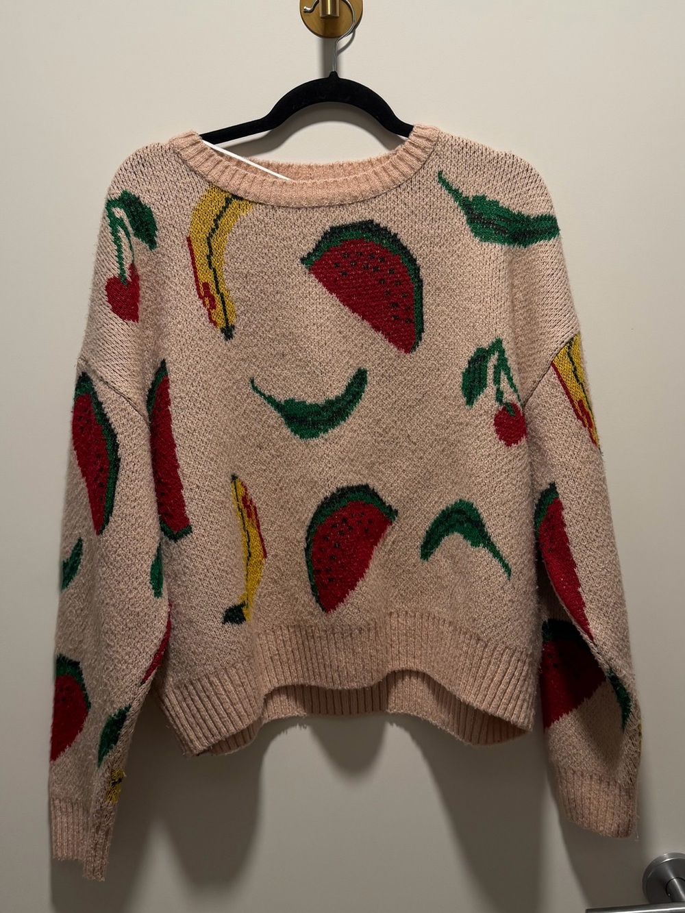 Urban Outfitters Cream Fruit-Pattern Crewneck Sweater